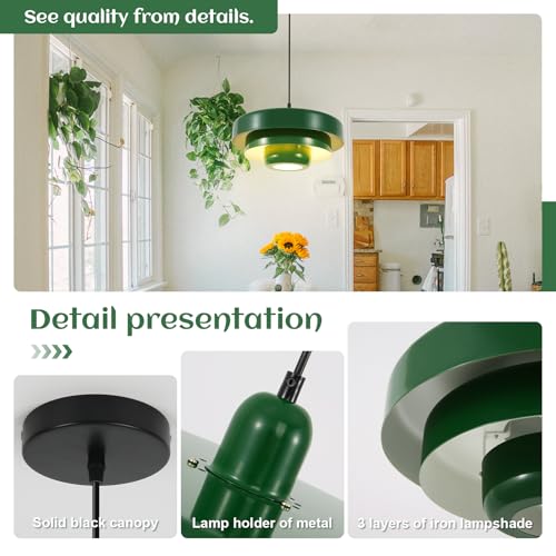 Adjustable Green Industrial Pendant Light Farmhouse Hanging Lamp