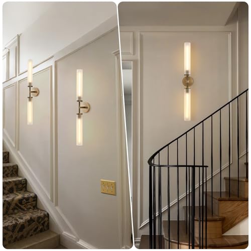 30" 2 Lights Hardwired Frosted Glass Bathroom Wall Sconces