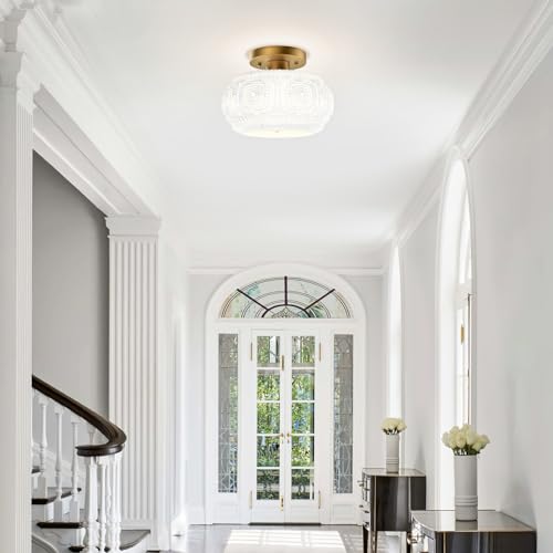 Milk Glass Semi Flush Mount Ceiling Light Fixture