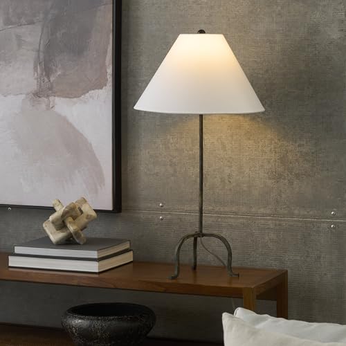 Home 28" Black Wrought Iron Heritage Metal Slim Tripod Table Lamp for Living Room