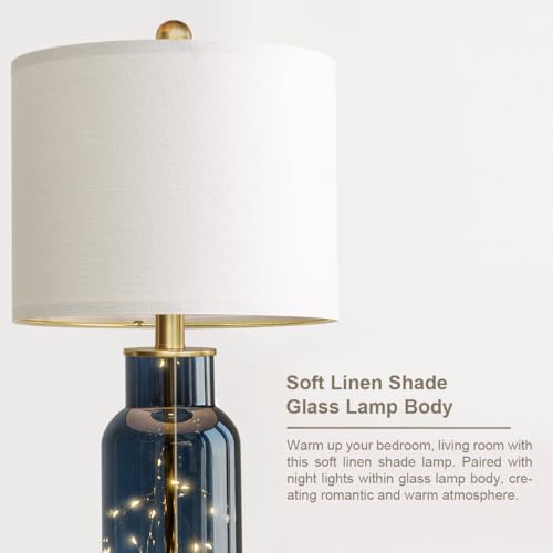 22" Glass Table Lamps Set of 2 with LED Nightlight for Bedroom (2 Count)