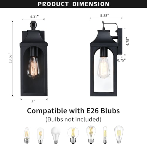 2-Pack 13.6-Inch Matte Black Outdoor Wall Lights with Clear Glass (2 Count)