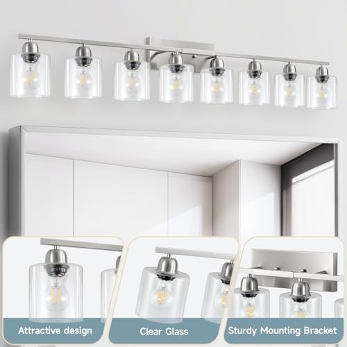 Modern Brushed Nickel 8 Light Bathroom Light Fixtures