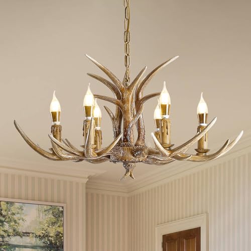 6 Light Resin Faux Horn Antler Chandelier