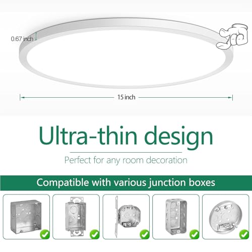 15 Inch Dimmable Large Flush Mount Ceiling Light Fixture (2 Count)