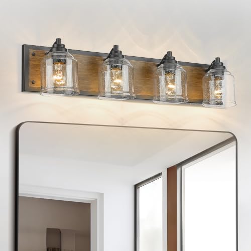 32" 4 Light Farmhouse Bathroom Vanity Light with Bubble Glass