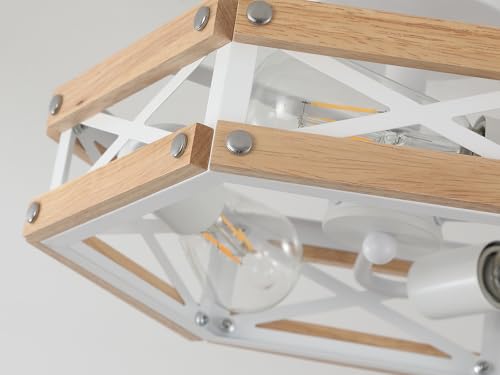 3 Light Modern Farmhouse Wood Flush Mount Ceiling Light Fixture 14.5 inch Vintage Natural Wood and Metal Cage Semi Flush Mount Ceiling Light for Hallway Entry Bedroom Farmhouse