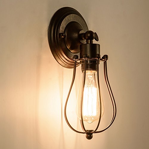 Industrial Wall Sconce Vintage Lighting Adjustable Lamp Rustic Wire Metal Cage Wall Light Shade Edison Style Antique Fixture Porch Mirror
