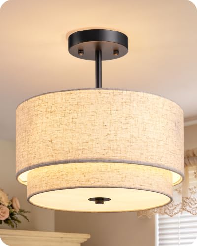 Semi Flush Mount Ceiling Light 12.6 Inch Matte Black 3 Light