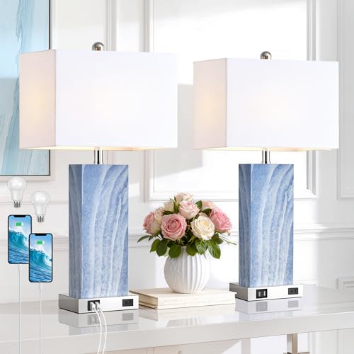 Touch Control Table Lamps with White Fabric Shade Set of 2 (2 Count)