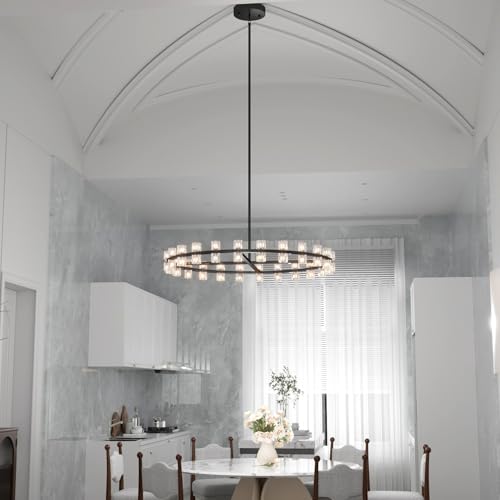 D48'' Large Black Wagon Wheel Chandeliers Black Round Chandelier Glass Chandeliers for Dining Room