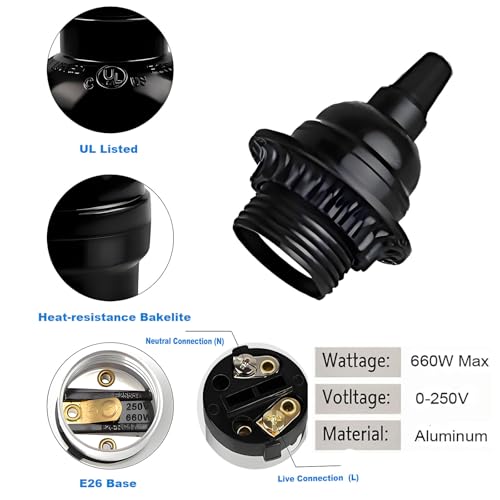 Keyless Medium Base Vintage Socket (3 Count)