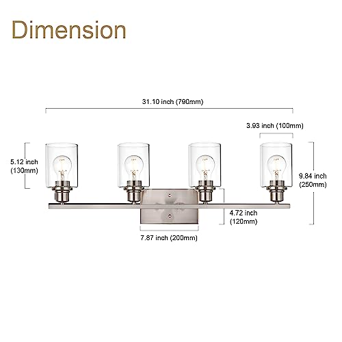Industrial Brushed Nickel Wall Sconce with Clear Glass Shade and Metal Base