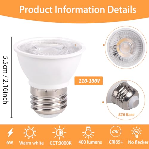 Dimmable PAR16 LED Bulb E12 Short Neck 6W 50W Equivalent