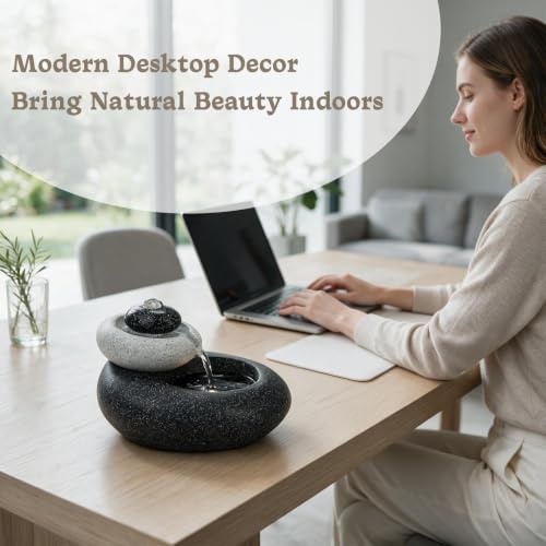 Tabletop Waterfall Fountain Rock Style Small 6.89" Relaxation Tabletop Fountain with Soothing Light for Office Home Decor