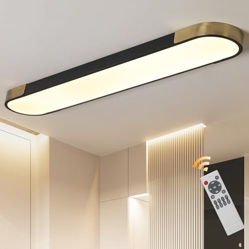4FT LED Light Fixture 60W Dimmable Led Ceiling Light Black and Gold Flush Mount Ceiling Light Modern Light Fixtures Ceiling for Kitchen Closet Garage Office Hallway