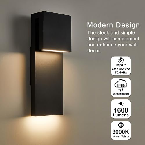 Modern LED Outdoor Wall Sconce 17W Integrated LED Outdoor Wall Mount