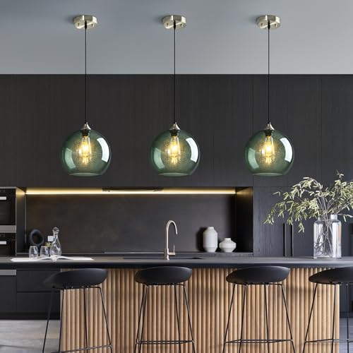 Gray Green Glass Pendant Lights Kitchen Island Lighting Globe Pendant Light Fixtures Modern Pendant Lighting for Kitchen Island Bedroom Living Dining Room Light Fixture