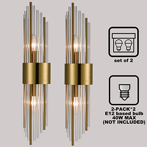 2 Light Modern Brushed Titanium Gold Wall Sconce with Clear Glass (2 Count)