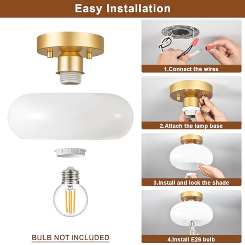 Mid Century Modern Gold Semi Flush Ceiling Light 11.0 Inch