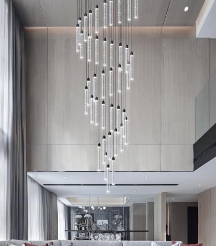 40 Lights High Ceiling Chandelier Modern LED Crystal Chandelier for Foyer Dimmable Spiral Crystal Chandeliers for Entryway Staircase Hallway Living Room Hanging Light Fixture