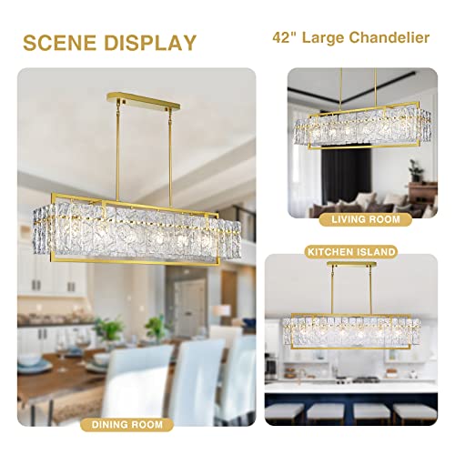 Modern Rectangle Gold Crystal Chandeliers for Dining Room