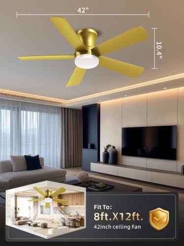 42 Inch Gold Low Profile Ceiling Fan with Light and Remote (Gold / 42 Inch)