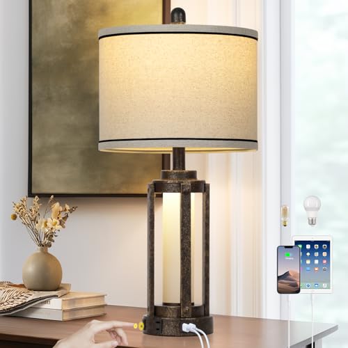 Farmhouse Industrial Lamp with USB A+C Charging Ports & AC Outlet