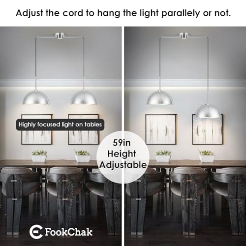 Silver Dome Pendant Light 2 Light Socket Large Pendant Light Fixture with Adjustable Pendant Cord Modern Pendant Lighting for Kitchen Island Dining Room Kitchen Sink