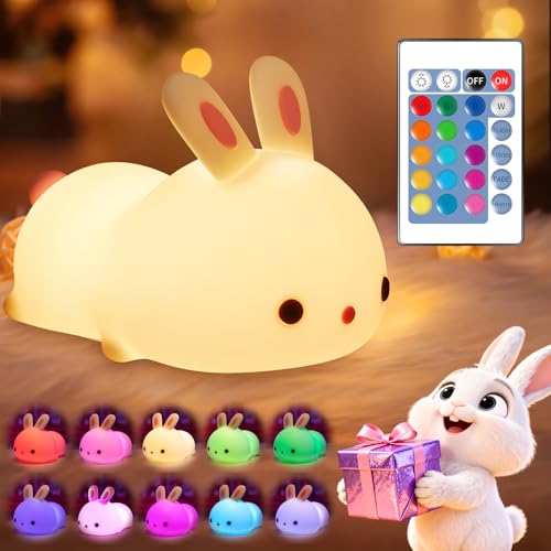 Bunny Squishy Gifts for Kids Night Light with Remote