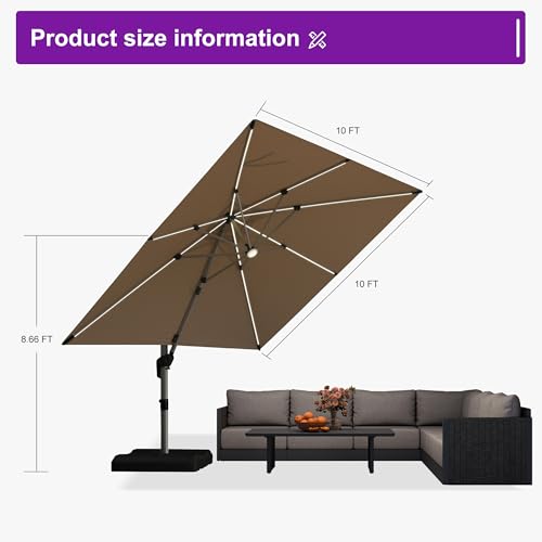 Cantilever Umbrella 10' X 10' Solar LED Light Patio Deck