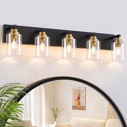 5 Light Black and Gold Bathroom Vanity Light