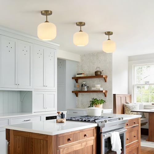 Gold White Glass Flush Mount Ceiling Light for Hallway (2 Count)