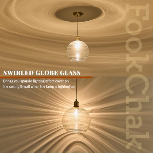 Gold Pendant Light Large Globe Glass Kitchen Light Fixture for Dining Room