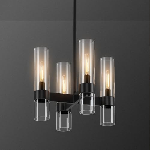 4 Lights Black Farmhouse Chandelier for Dining Room with Glass Cover 15" (4 Count)