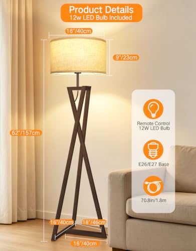 62" Wood Tripod Floor Lamp (Espresso Walnut)
