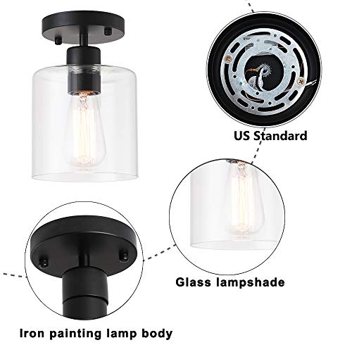 2 Pack Black Modern Semi Flush Mount Ceiling Light