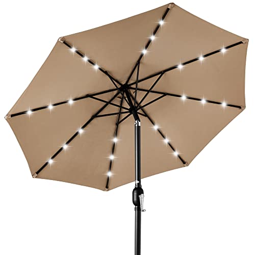 10ft Solar Polyester LED Lighted Patio Umbrella w (10 Feet)