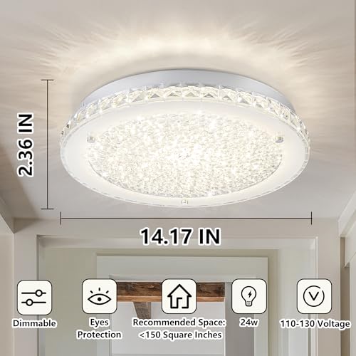 Crystal Flush Mount Ceiling Light LED Crystal Ceiling Light for Hallway 14"