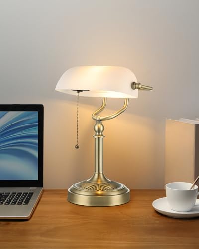 White Matted Glass Bankers Desk Lamp