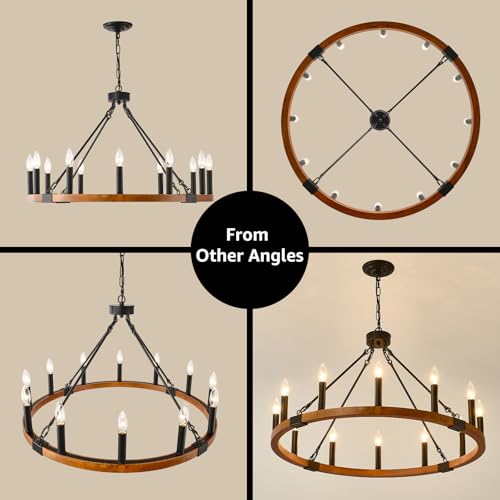 32" Solid Wood Wagon Wheel Chandelier 12