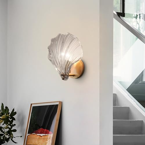 Vintage Crystal Wall Lamp Mid Century Gold Shell Wall Light Hallway Wall Lamp Fixtures for Bedroom