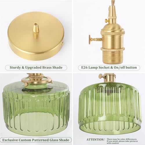 Pendant Light 2 Pack with Green Striped Glass Lmapshade (2 Count)