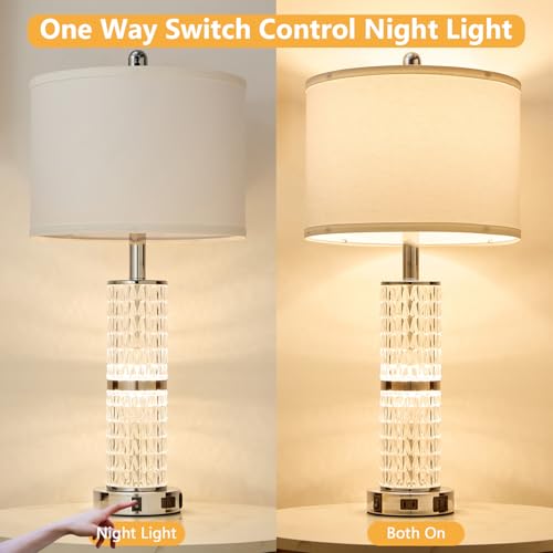 Crystal Table Lamps Bedside for Living Room Bedroom with USB Ports