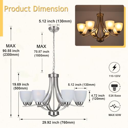 8 Light Farmhouse Chandelier for Dining Room Lighting Fixtures Hanging