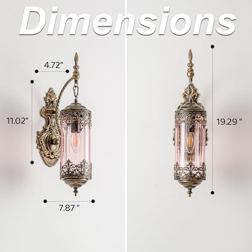 Antique Gothic Pink Glass Wall Sconce for Bedroom