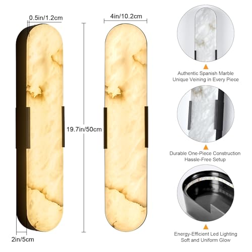 20" Alabaster Wall Sconces Set of 2 Marble Indoor Bathroom Sconce