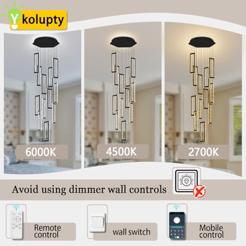 H158 Modern Chandelier 12 Rings Black Chandelier Lighting Fixture High Ceiling Chandelier Suitable for Living Room Staircase Villa
