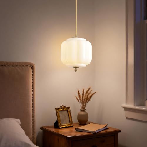 Vintage Milk Glass Pendant Lights 9.8 Inch Mid Century Modern Hanging Ceiling Light