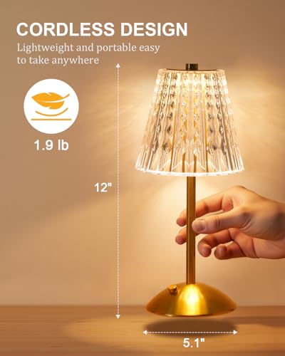 2 Pack Cordless Crystal Table Lamps